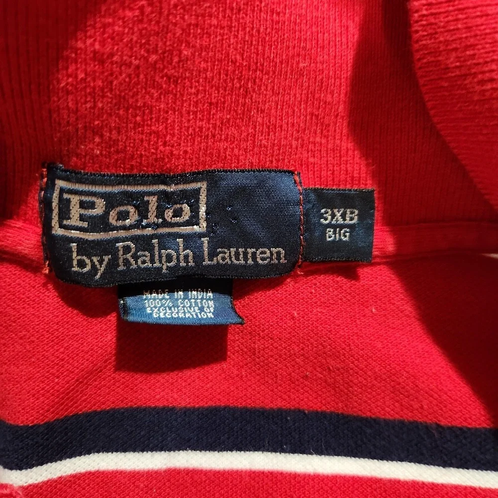 Polo Ralph Lauren Mens Polo Short Sleeve Shirt Size 3XB Red‎ White Blue Striped